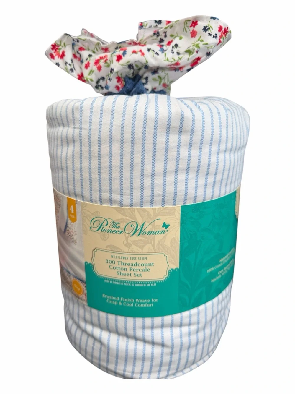 KING The Pioneer Woman Wildflower Toss Stripe Cotton Percale Sheet Set King Size